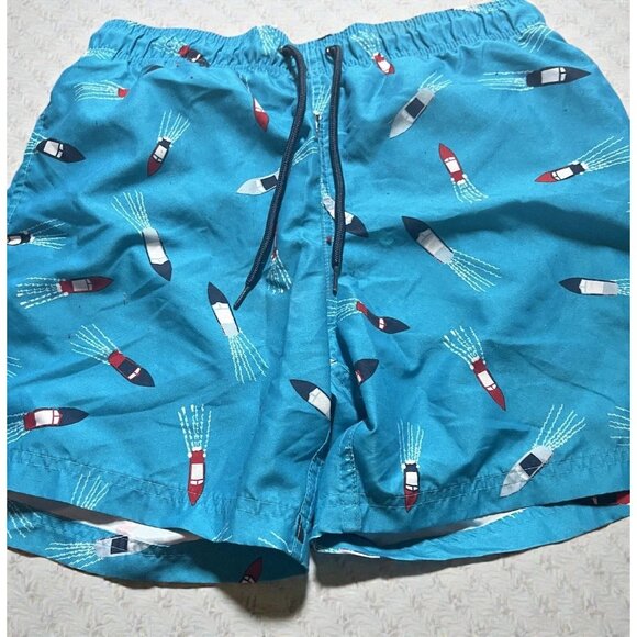George Mens Swim Shorts Summer Speed Boat Print Blue Large (36-38) Elastic Waist - Picture 6 of 10